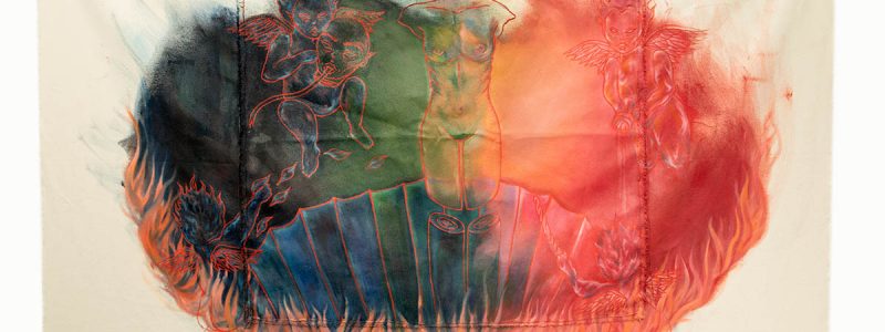 Painting of figures in vibrant colors