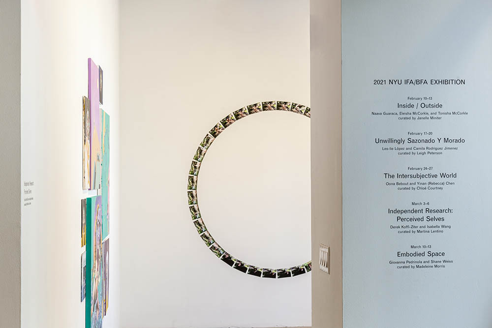 View of entrance to exhibition, with title wall at left.