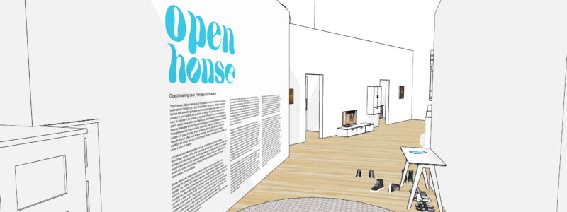 Exhibition view of virtual gallery with title wall at left.